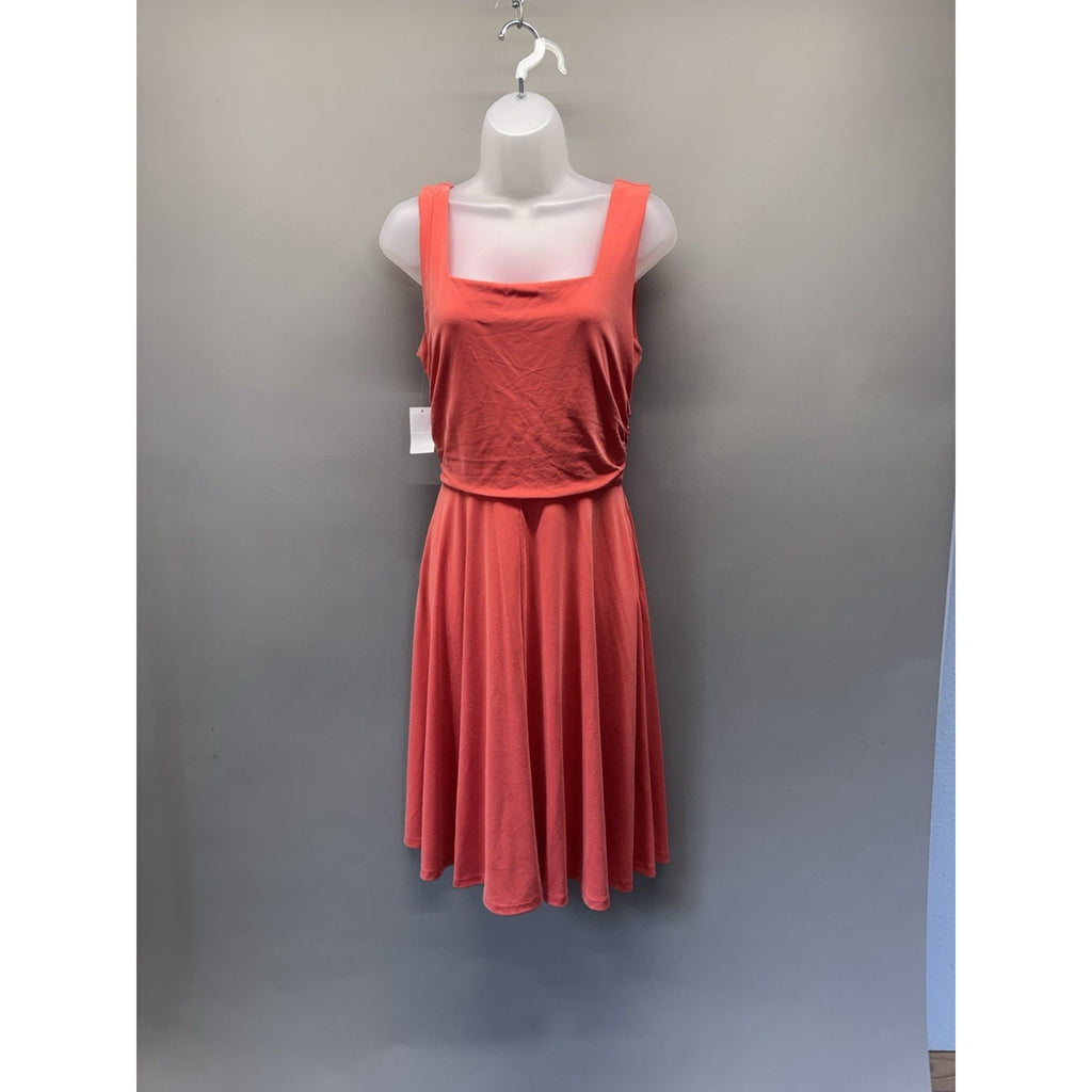 Lands' End Coral Sleeveless Dress Womens Small Ruched Waist Fit Flare Modal Knit