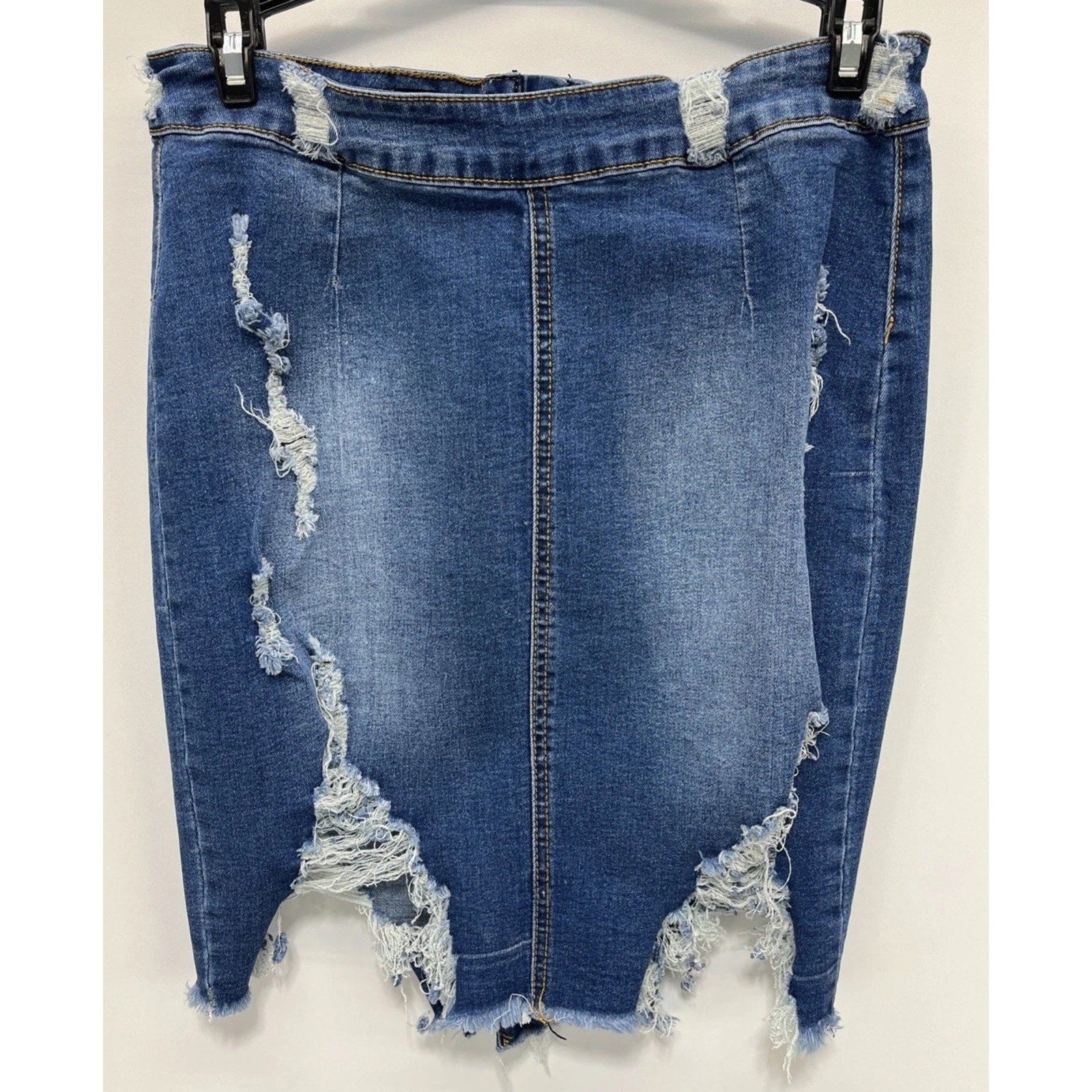 American Bazi LA Skirt Denim Jean Skirt Woman Distressed Front L Blue