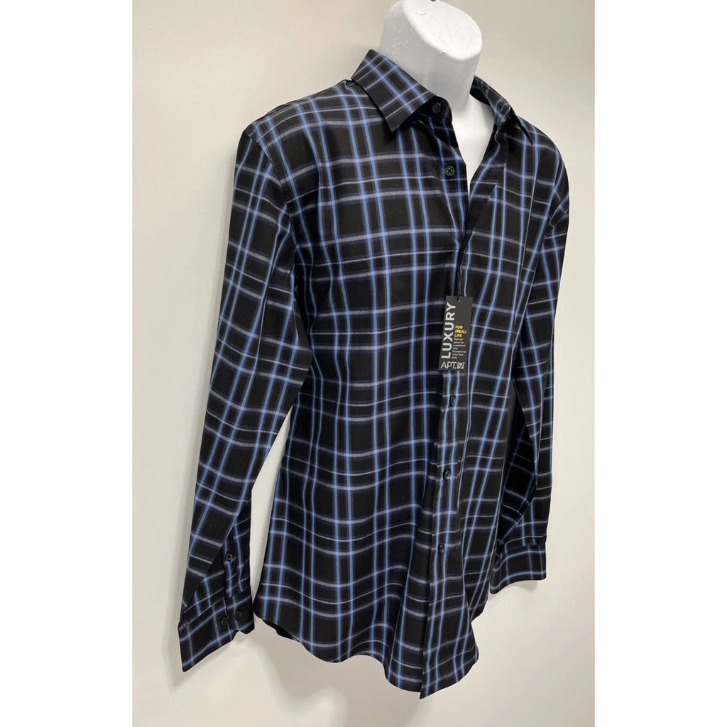NWT Apt.9 Luxury Button Up Shirt Men's LBlack with Blue Gray Geometric Pattern