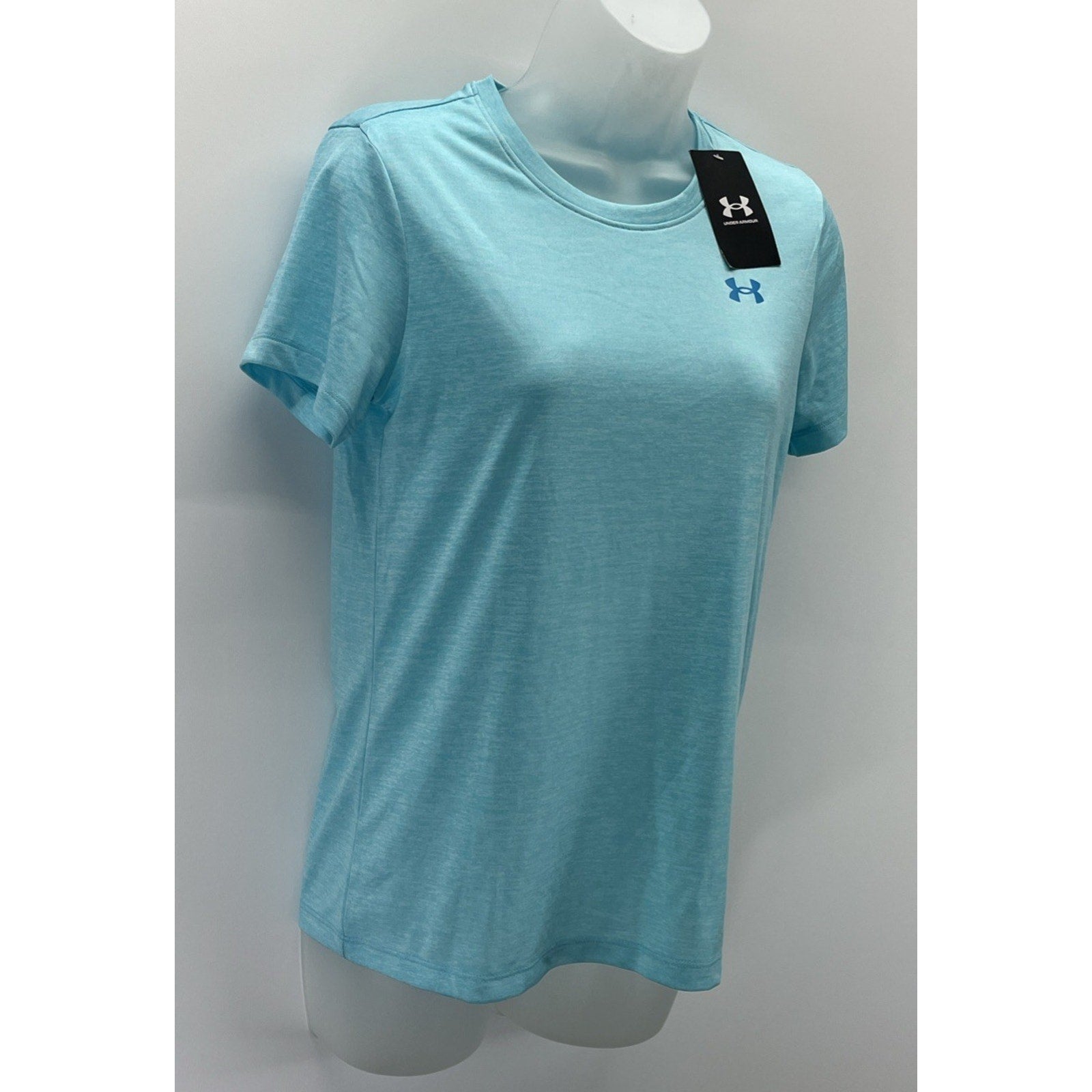 NWT Under Armour Womens Bubble Tech SSV Loose Light Blue T-Shirt Size XS