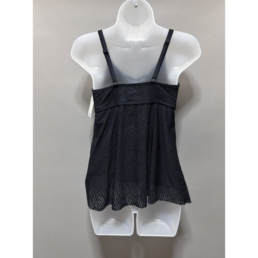Croft And Barrow Womens Black Eyelet Lace Tankini Top Crochet beach Resort S New