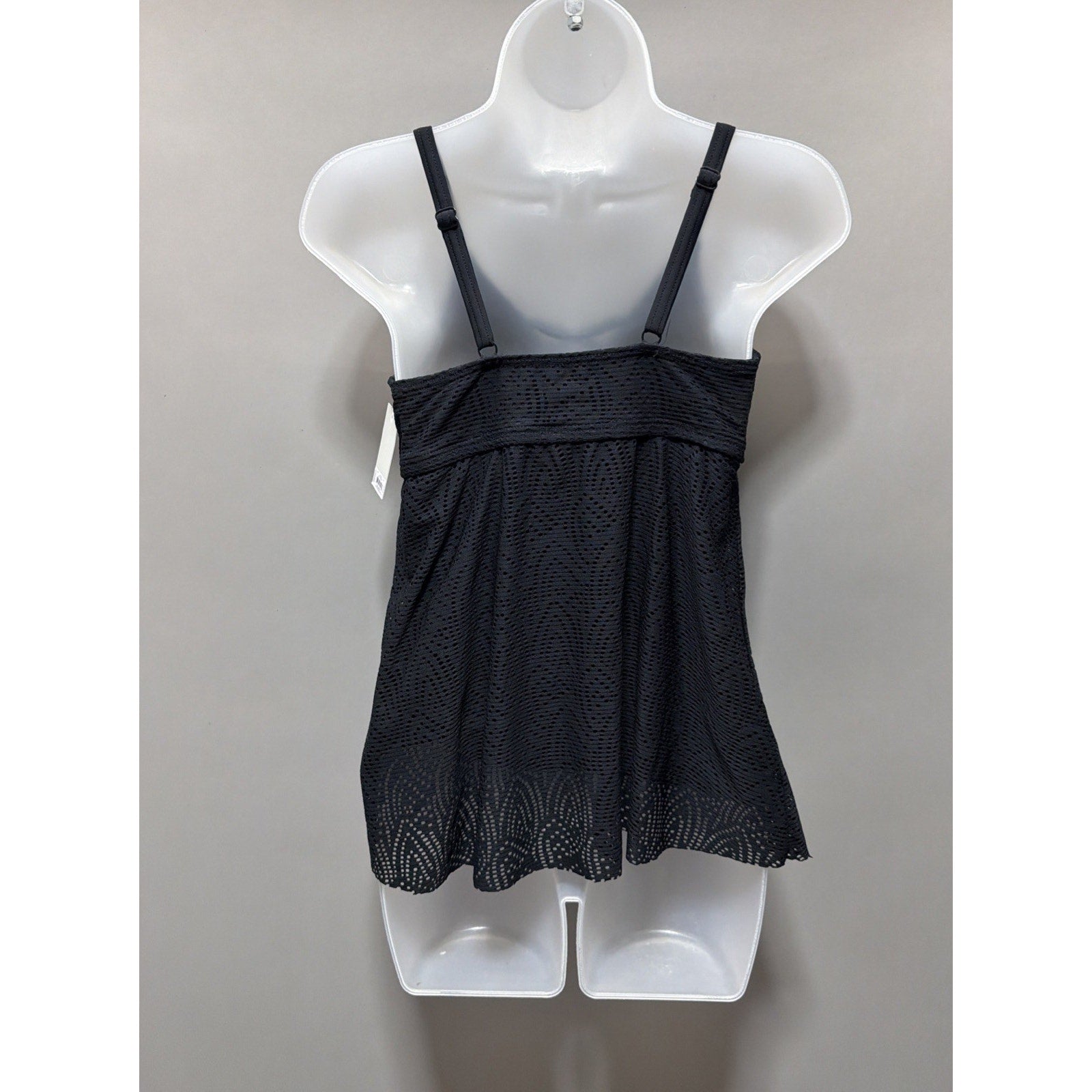 Croft And Barrow Womens Black Eyelet Lace Tankini Top Crochet beach Resort S New