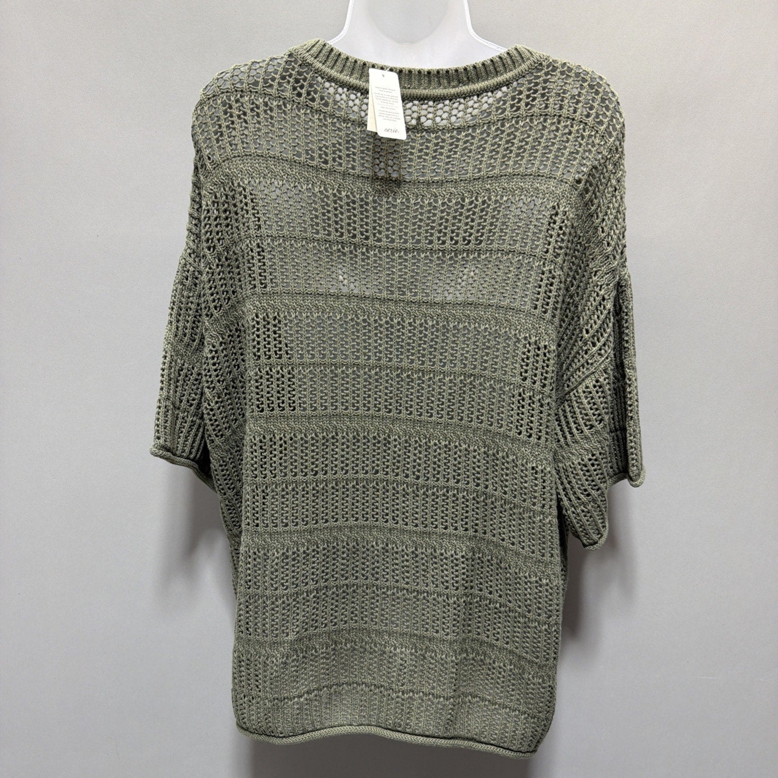 Aerie Crochet Short Sleeve Oversized Sweater Green Size Small NWT