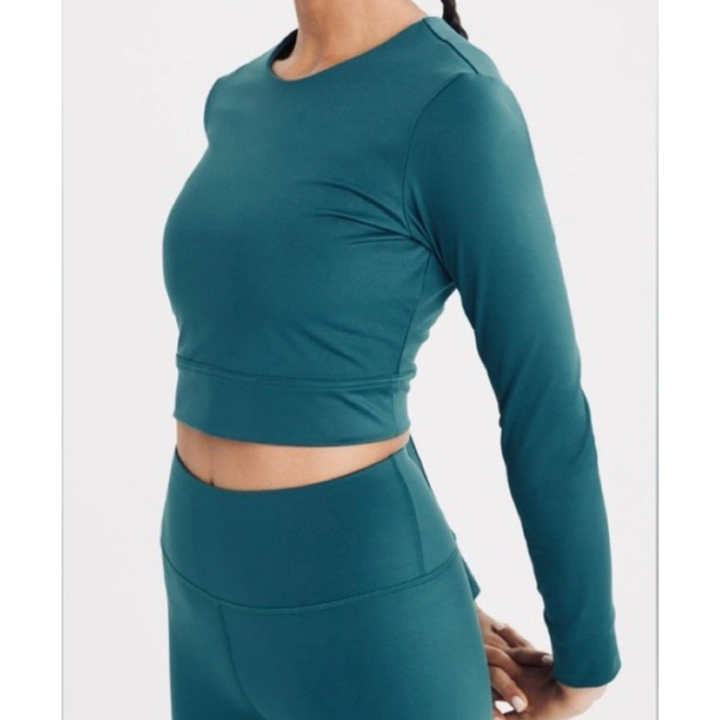 NWT Banana Republic Women's Teal Blue Cropped Long Sleeve Compression Top Size M