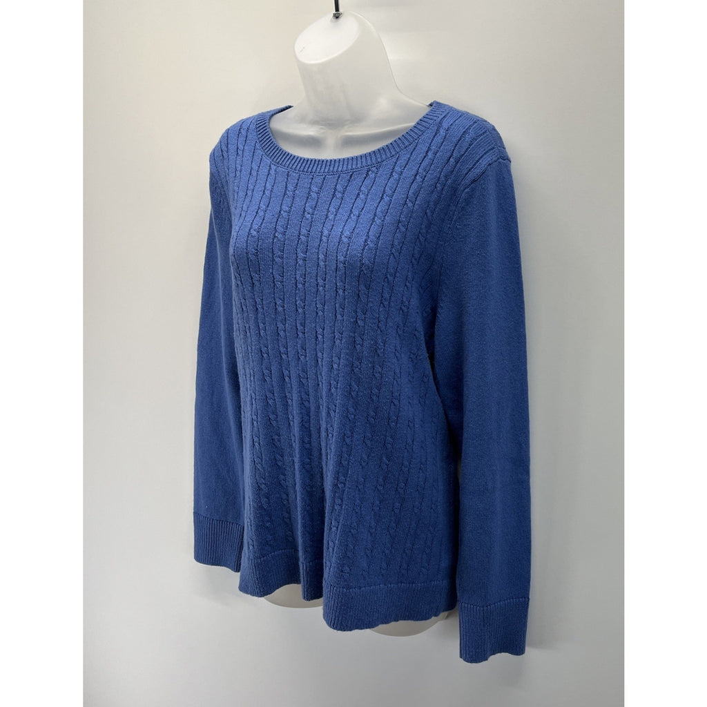 TALBOTS Soft Cable Knit Crewneck Sweater Blue Size XL Button Sleeve Detail