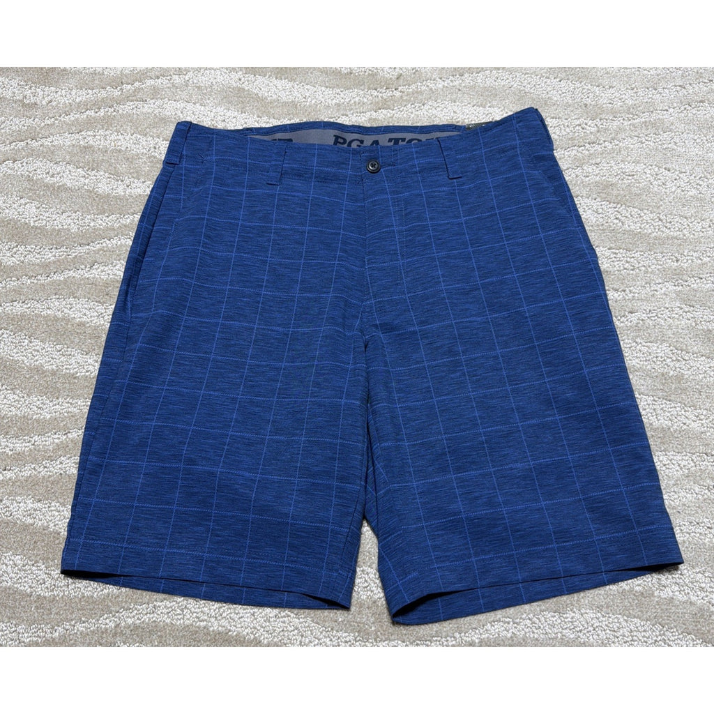 PGA Tour Mens 32 Performance Stretch Shorts Moisture Wicking Blue Sea Star NEW
