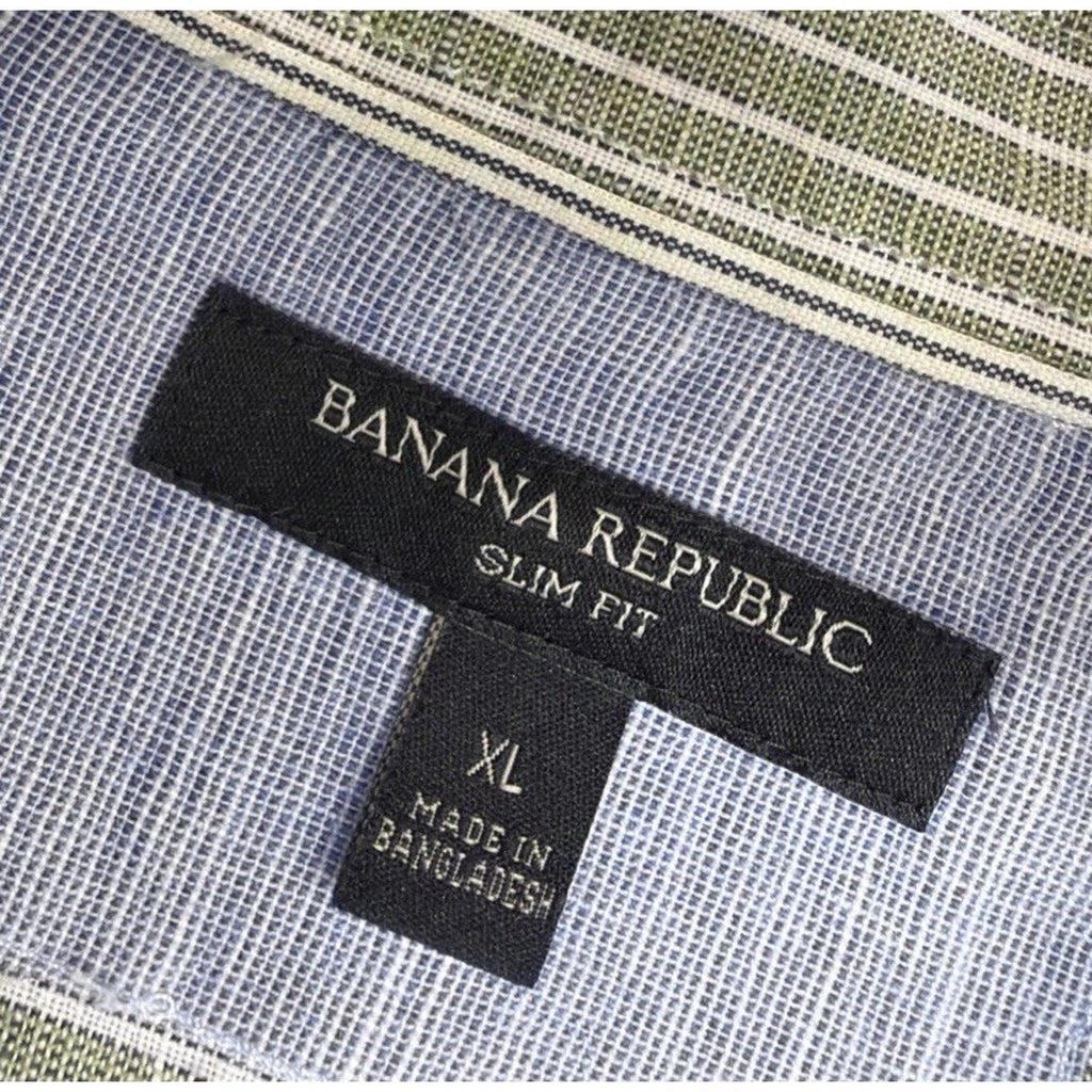 Men’s Shirt Banana Republics Slim Fit Linen Striped Green XL