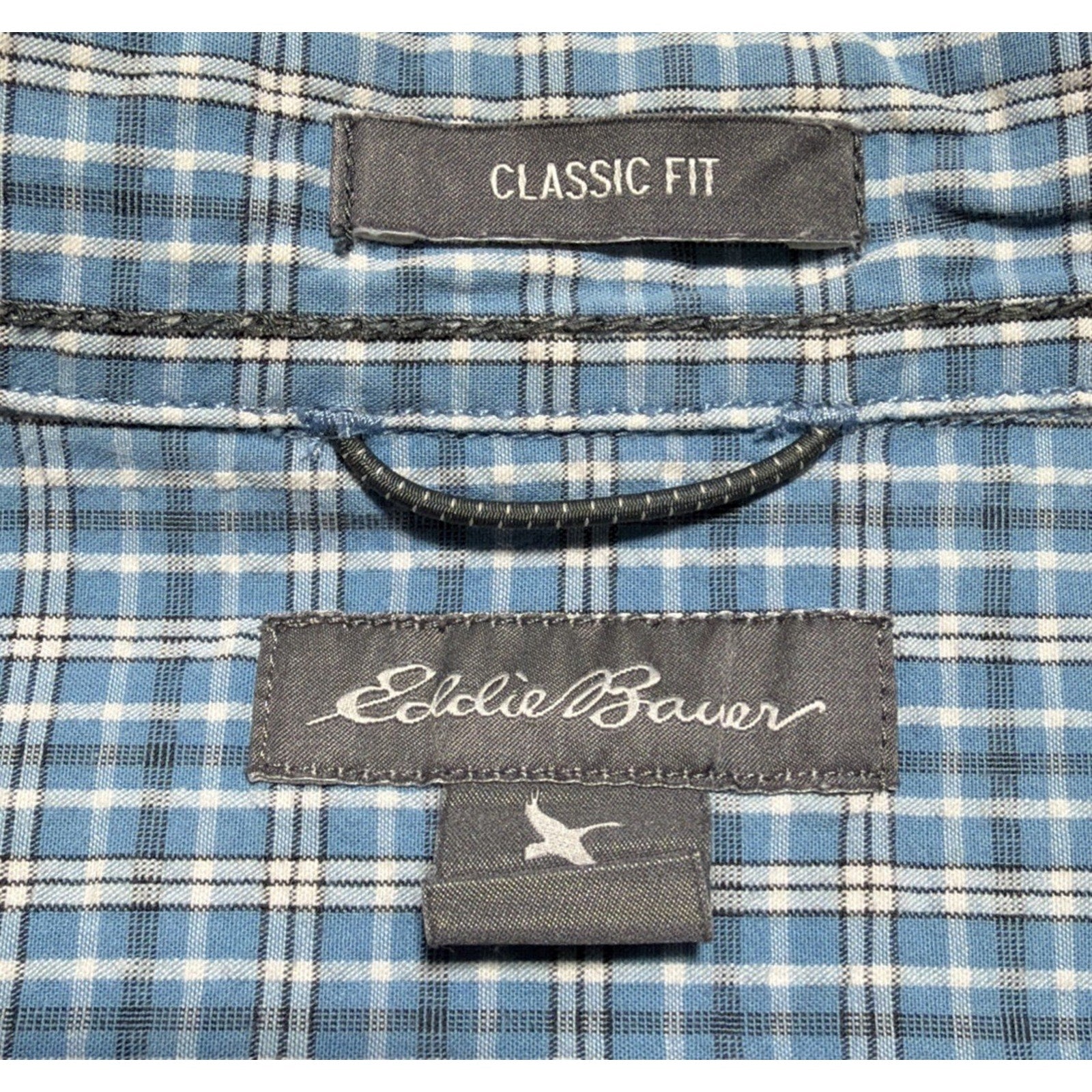 Eddie Bauer Button Down Cotton Shirt Blue Plaid Classic Fit Short Sleeve XL