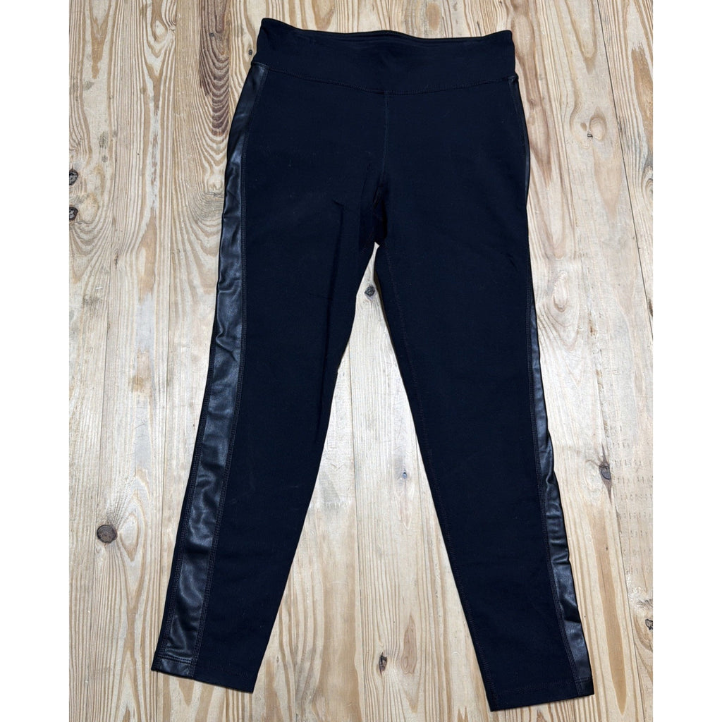 Lauren Ralph Lauren Leggings Womens M Faux Leather Panel Black Pull-On Stretch
