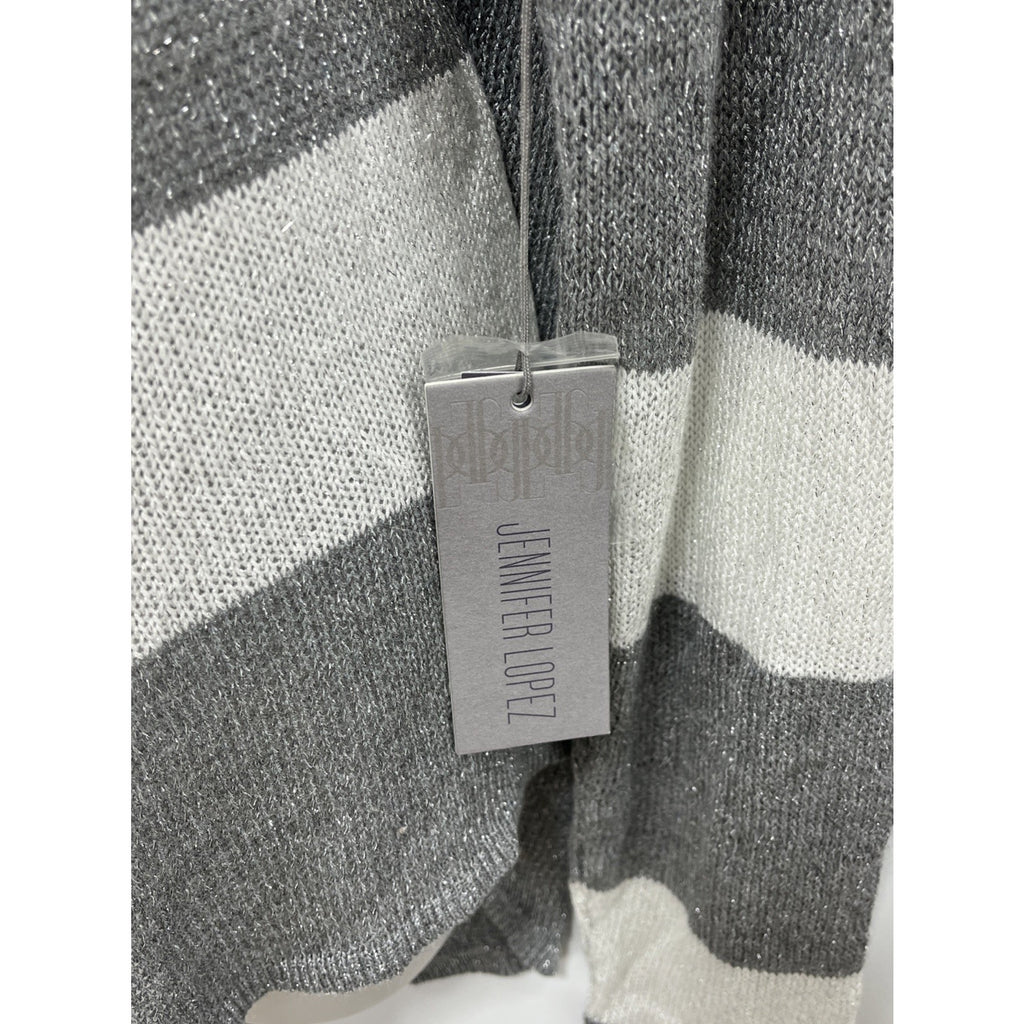 NWT Jennifer Lopez Light Weight Metallic White Gray Long Sleeve Sweater Size XL
