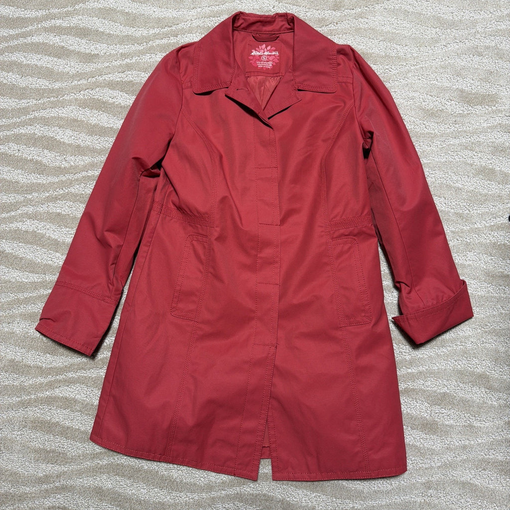 Eddie Bauer S Coral Pink Cotton Nylon Button Trench Midi Rain Coat Jacket