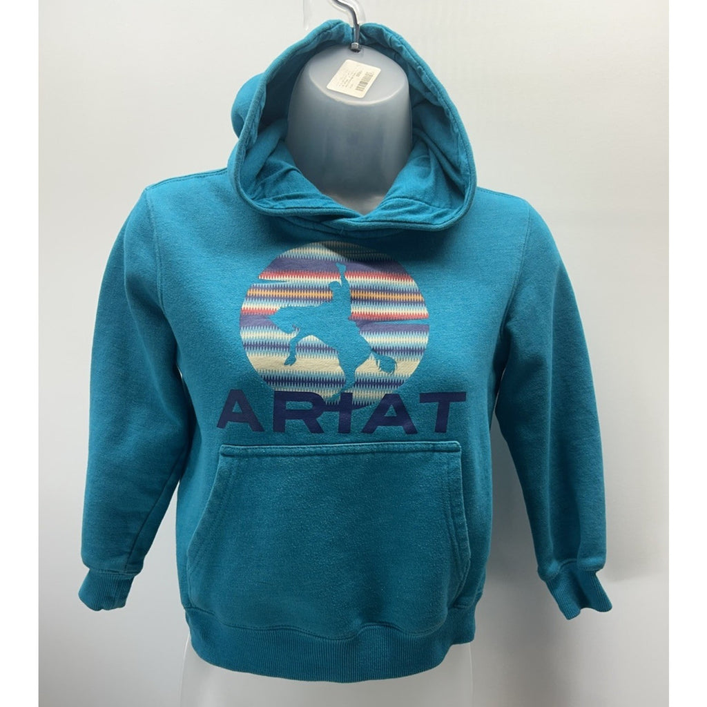 Ariat Boys Green Long Sleeve Pullover Hoodie Workwear Farmcore XSmall Chest Logo