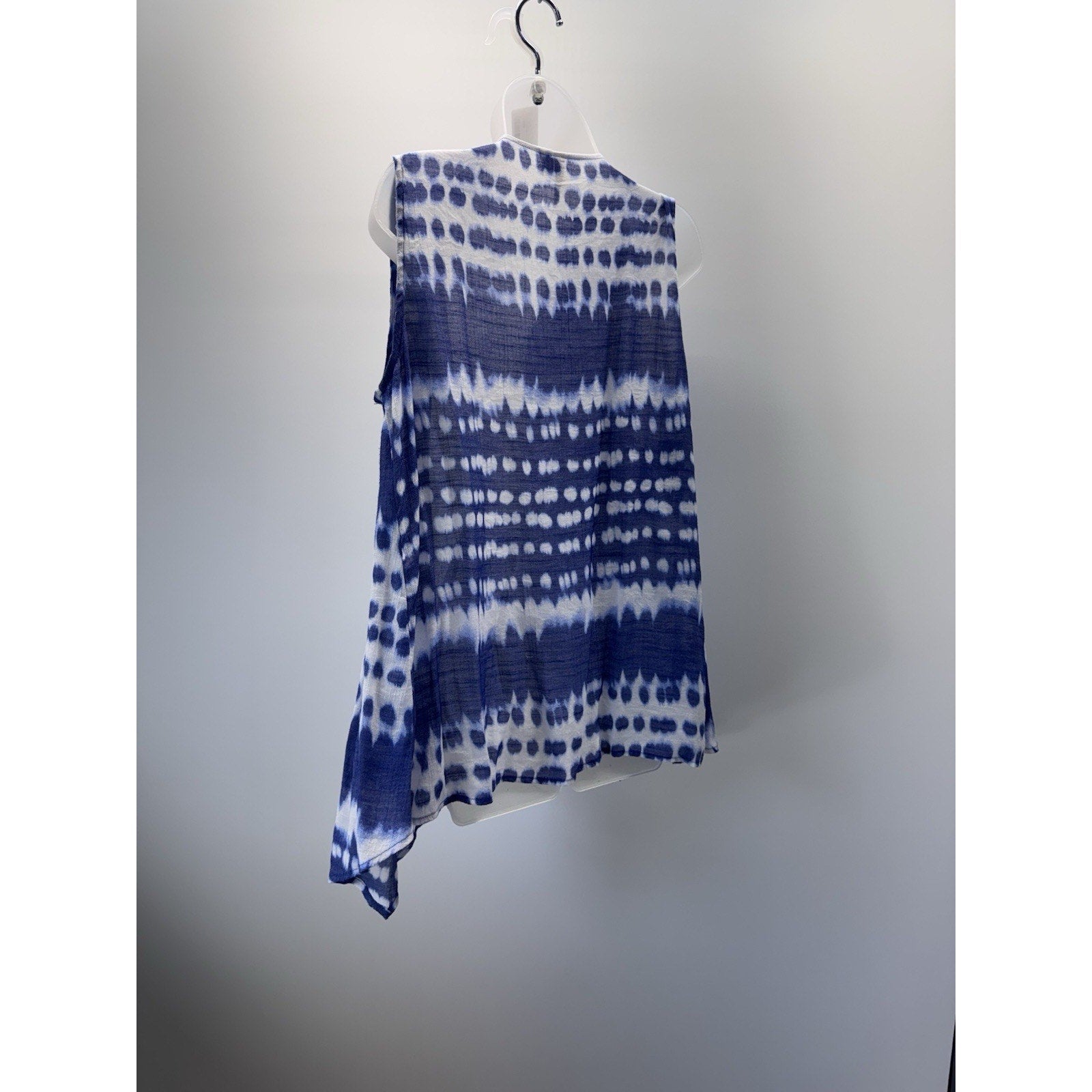 Brina & Em Women’s Sleeveless Blue & White Tie Dyed Cardigan Cover Up Size Large