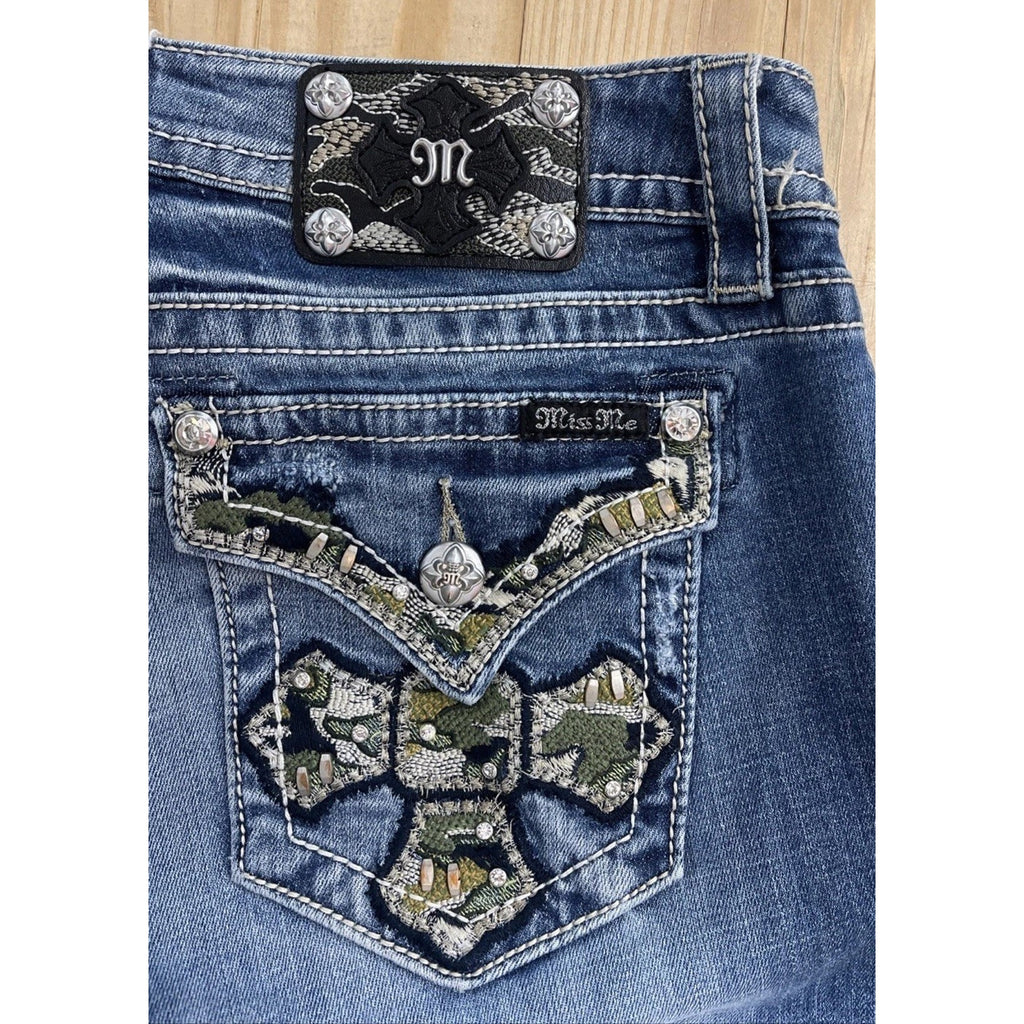 Miss Me Jeans Size 28 Womens Signature Distressed Skinny Blue Denim Sequin