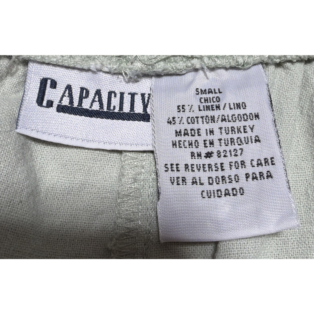 Vintage Capacity Linen Drawstring Crop Capri High Rise Pants Ruffle Hem SZ S