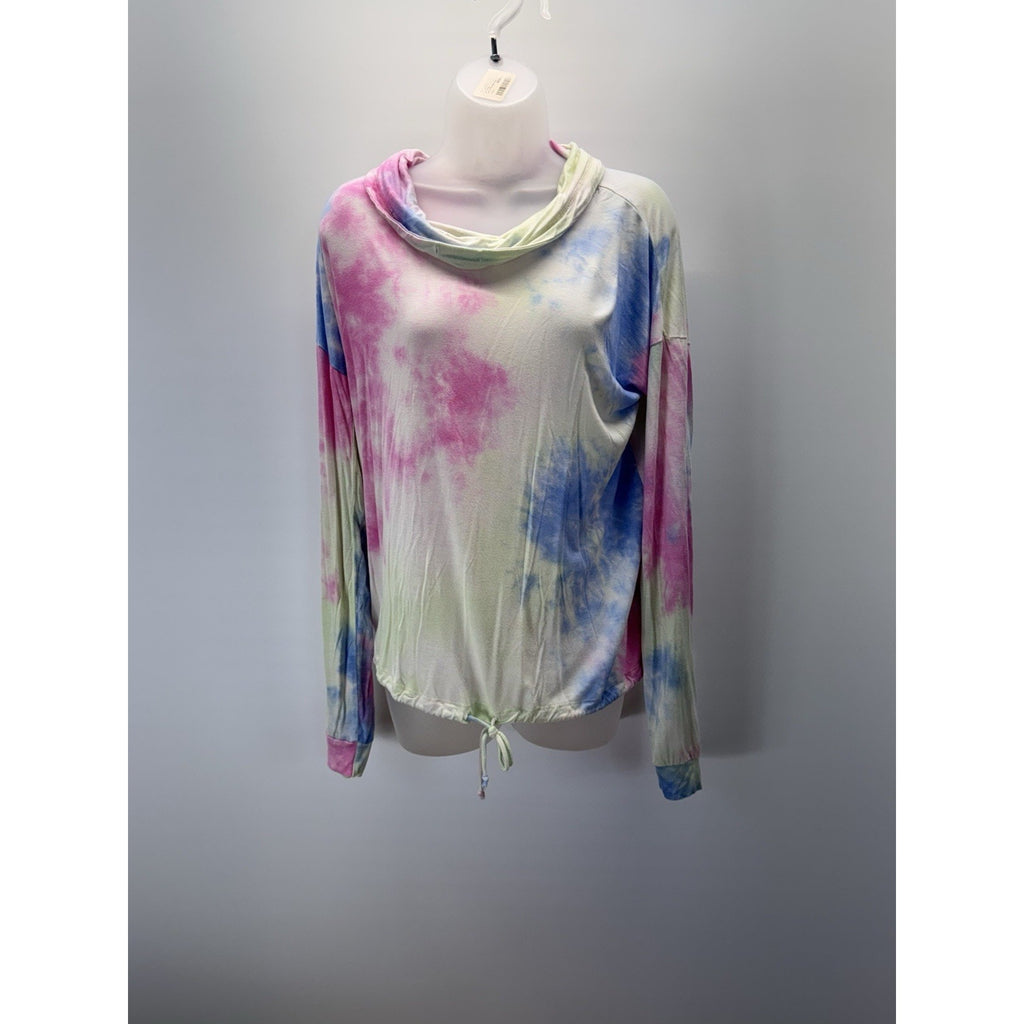 Hem & Thread Women’s Mockneck Sz L Tie-Dyed Pink Green Longsleeve