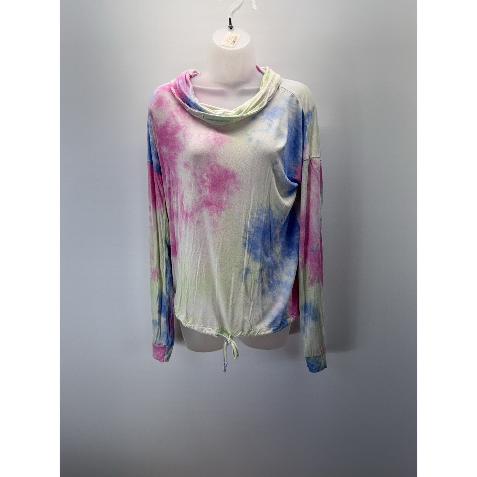 Hem & Thread Women’s Mockneck Sz L Tie-Dyed Pink Green Longsleeve