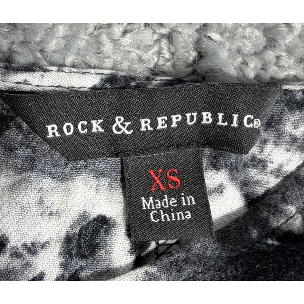 “Rock And Republic”Women's Shirt Black~White~Tuxedo Tail~Cap Sleeve~Size XS