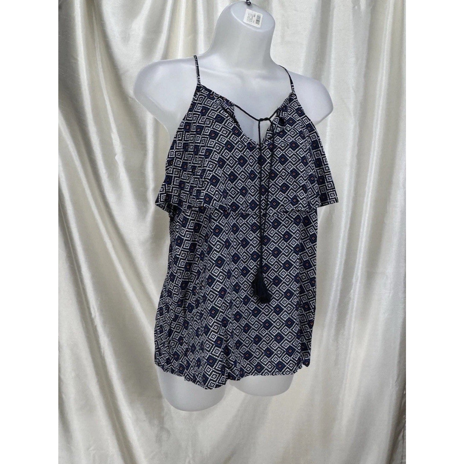 Old Navy Boho Shirt Black White Geometric Print Racerback Top Blouse Loose Small