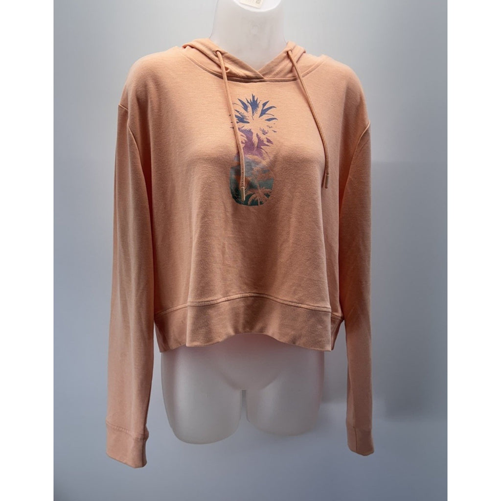 Reel Life Peach Pink Long Sleeve Pineapple Margarita Hoodie Sweater Women’s L