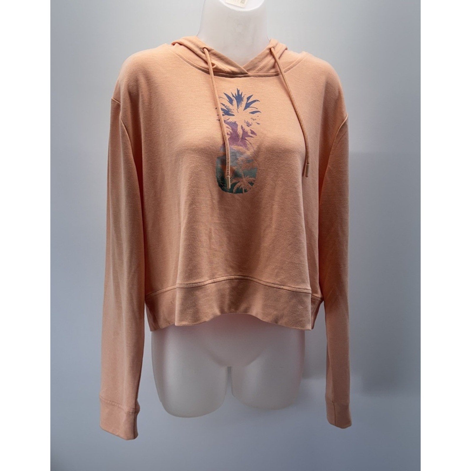 Reel Life Peach Pink Long Sleeve Pineapple Margarita Hoodie Sweater Women’s L