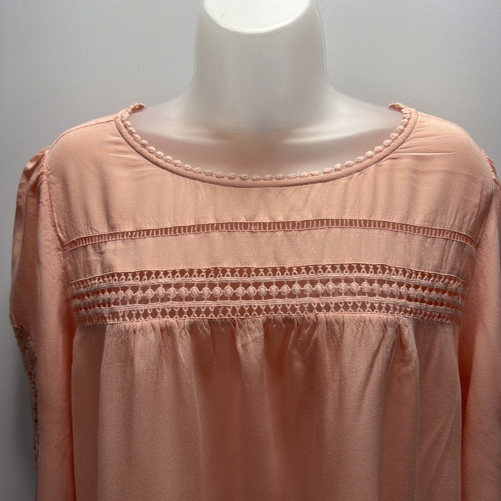 LOFT Peach Boho Lace Inset Top Blouse Large