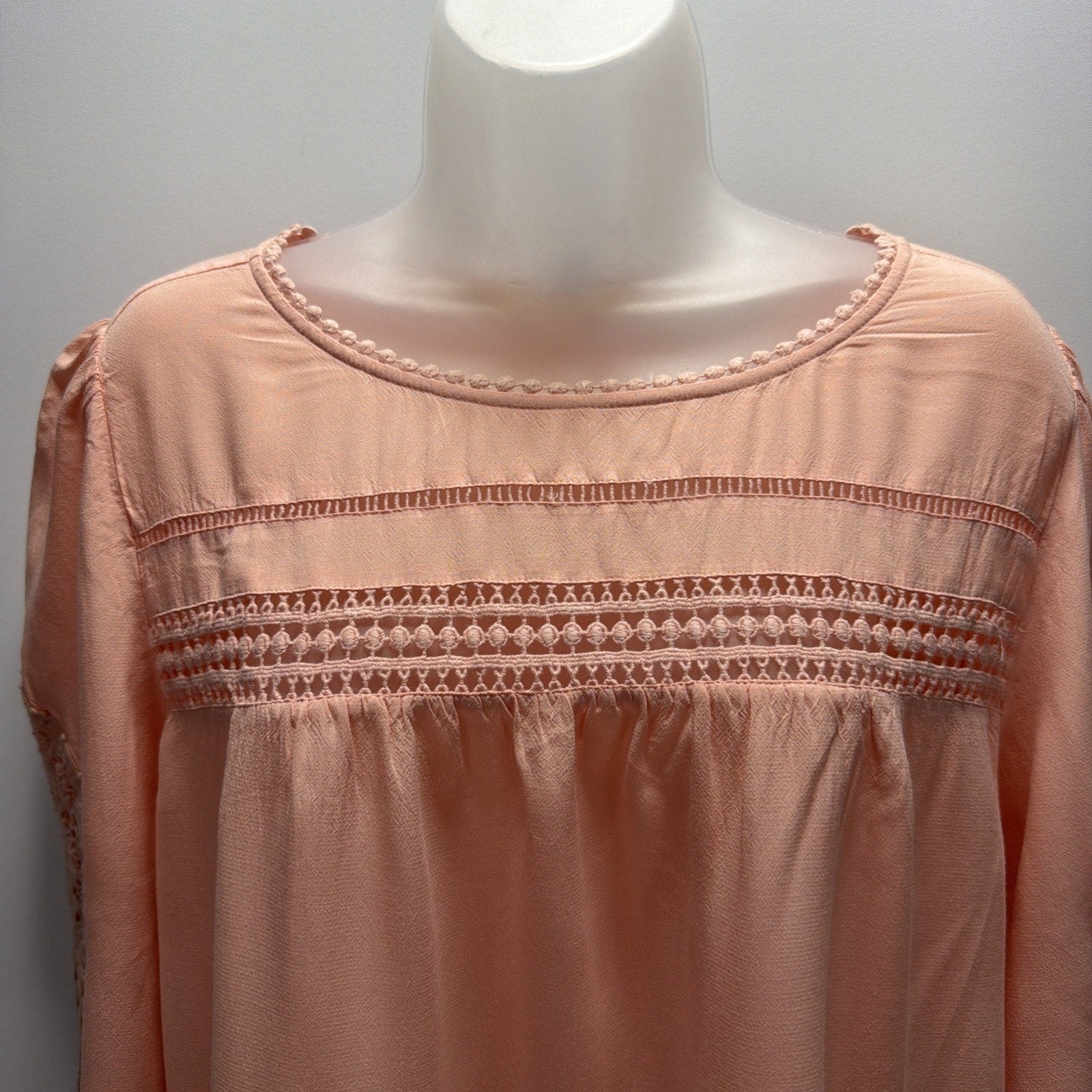 LOFT Peach Boho Lace Inset Top Blouse Large