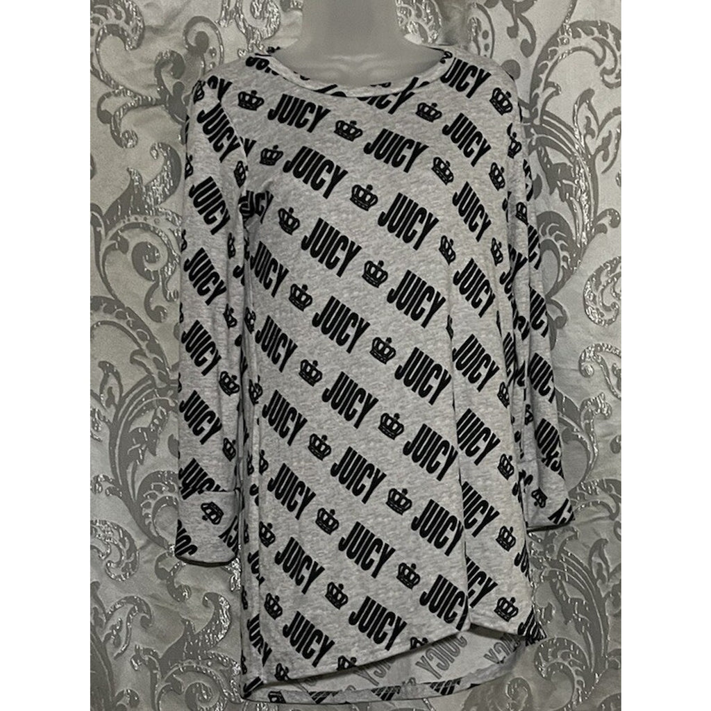 NWT Juicy Couture Shirt Women M Gray Crown Logo All Over Long Sleeve Pullover