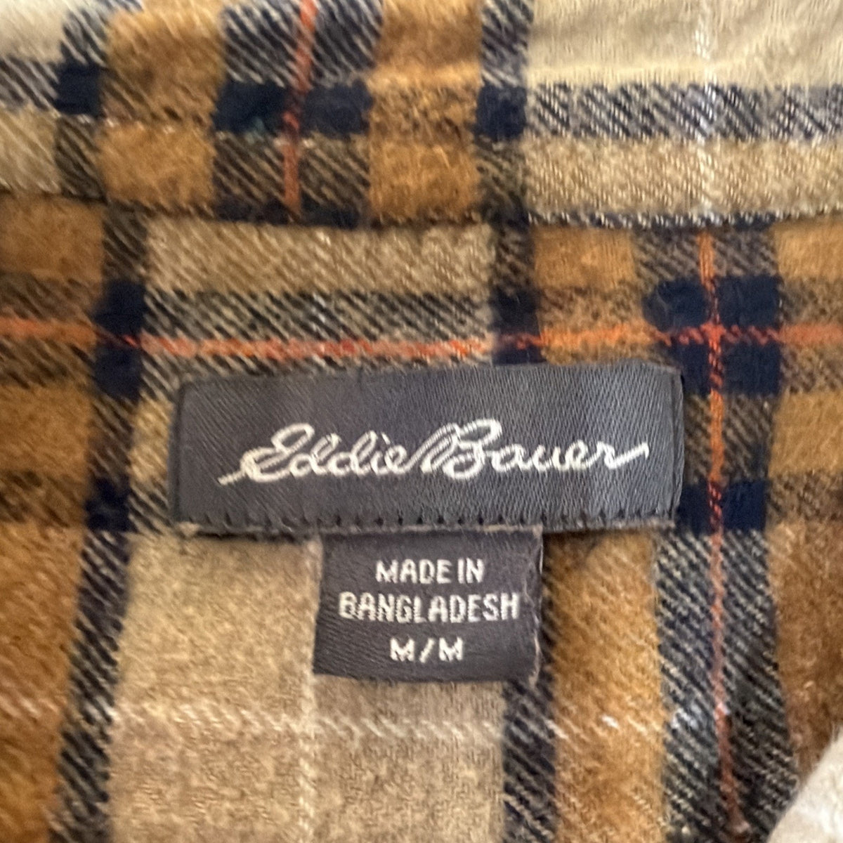 Eddie Bauer Shirt Blue Brown Plaid Flannel Mens Size Medium Outdoor Casual