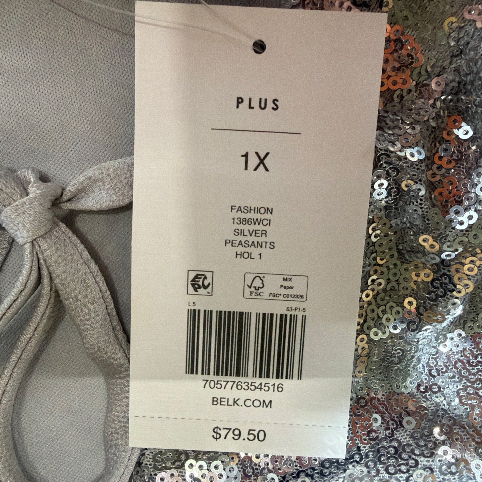 Crown & Ivy Silver Sequin Blouse 1X Lined Stretch Top Balloon Sleeve Sparkle NWT