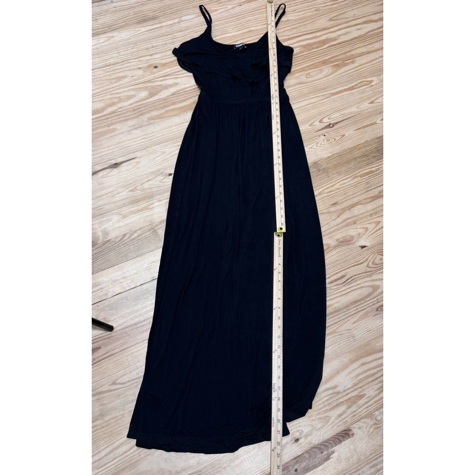 Express Black Spaghetti Strap Ruffled Top Maxi Dress Women’s Size Small