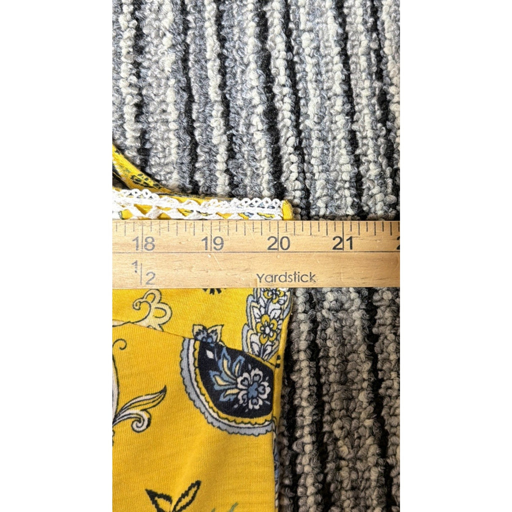 Cato Womens Medium Boho Crochet Neck Tank Top Yellow Blue Paisley