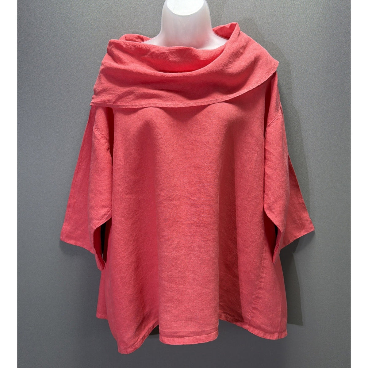 La Fixsun Women M Coral 100% Linen Cowl Neck Lagenlook Tunic Top Made USA