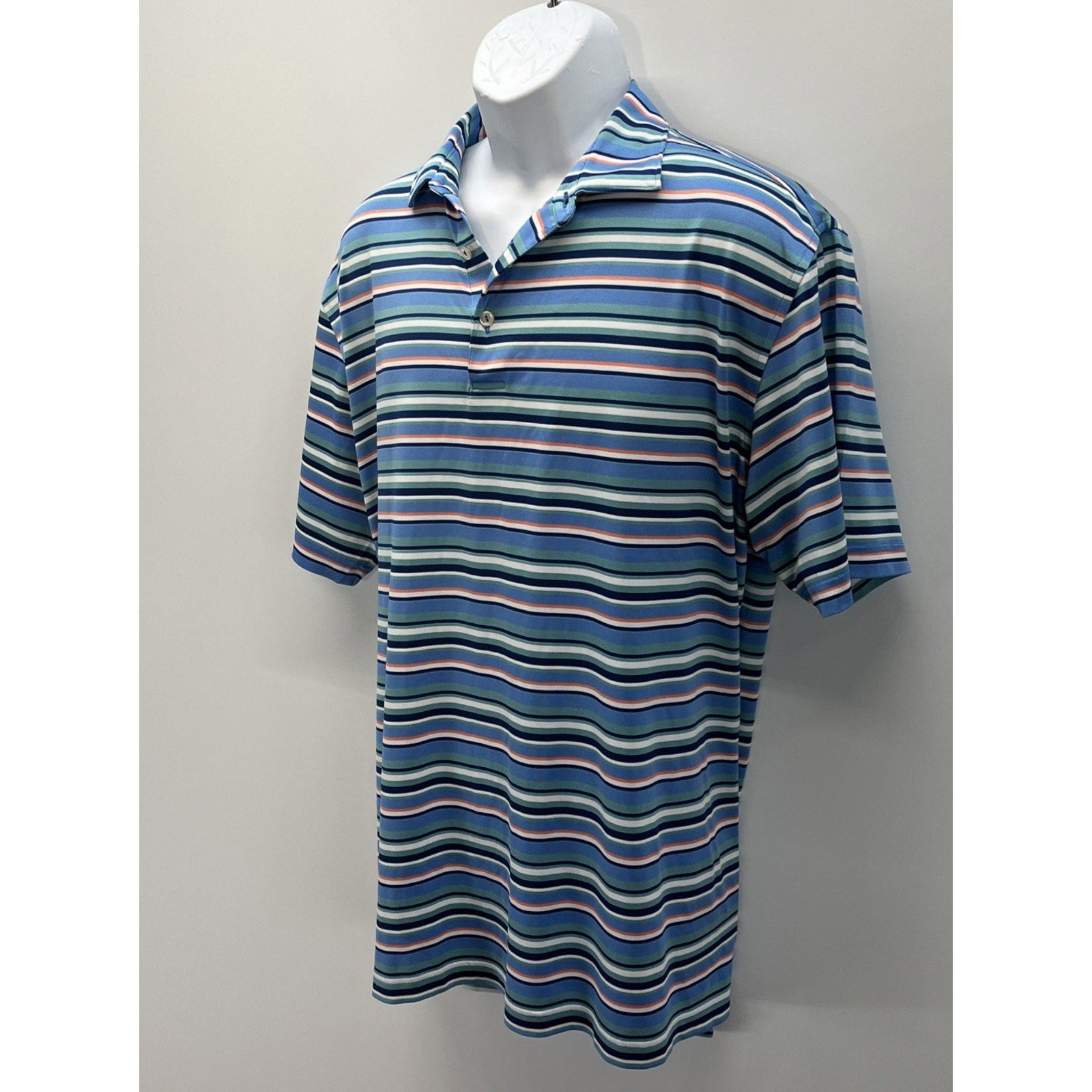 Peter Millar Polo Shirt L Multi Striped Summer Comfort Golf Performance Preppy