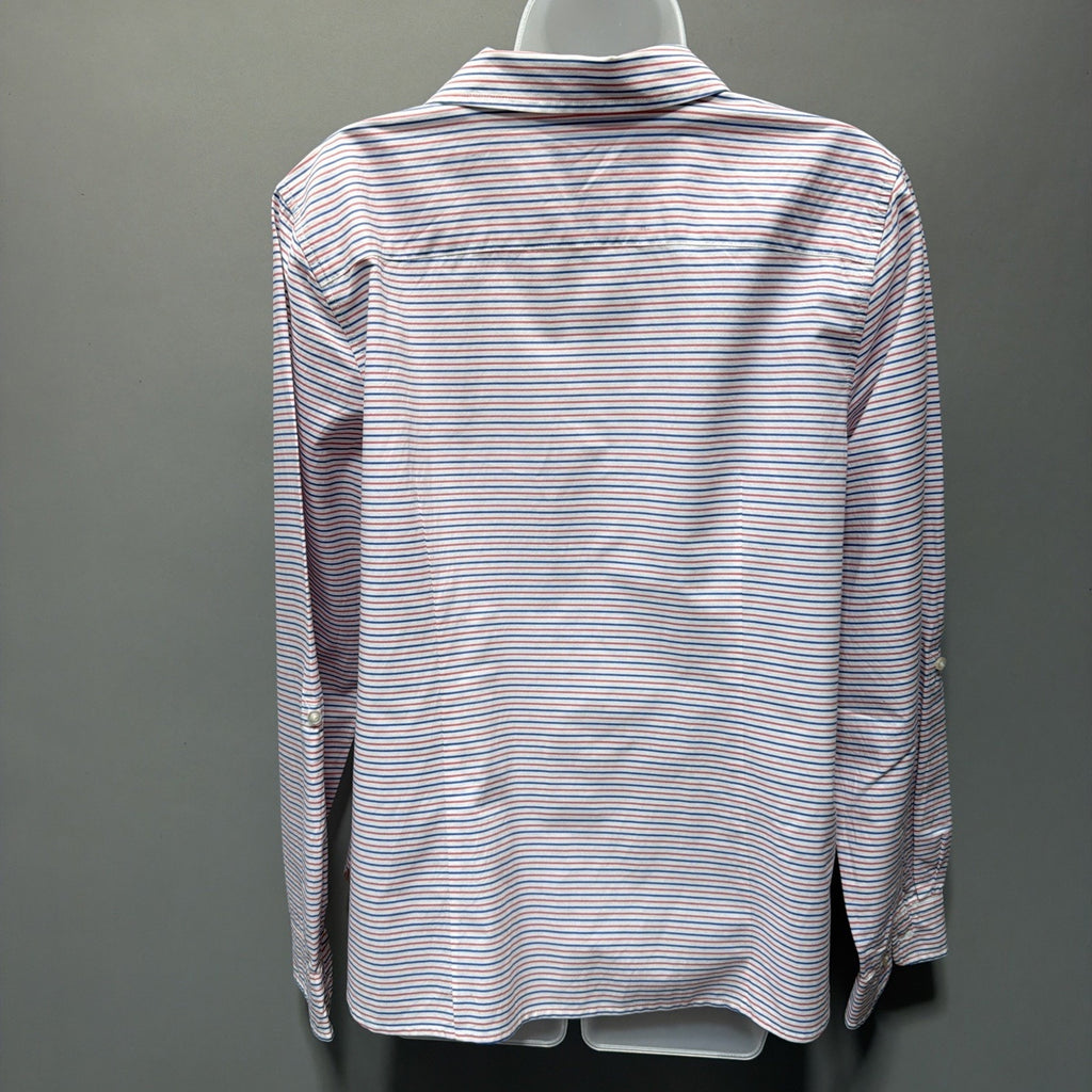 Talbots Women's L Button-Front Shirt Striped Red Blue White Top Casual Preppy