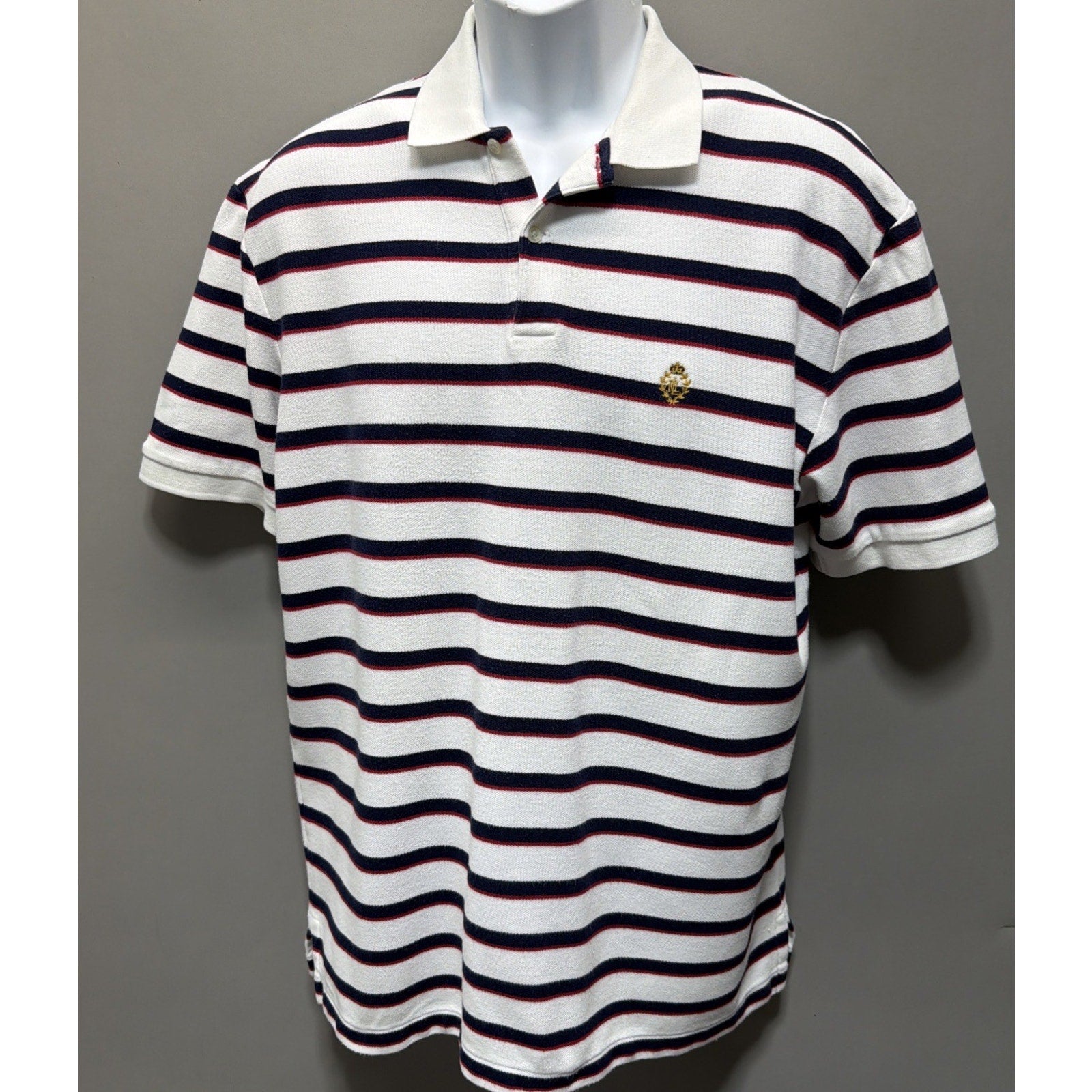 Vtg Lauren Ralph Lauren Polo Shirt M Striped Short Sleeve Crest Logo Made USA
