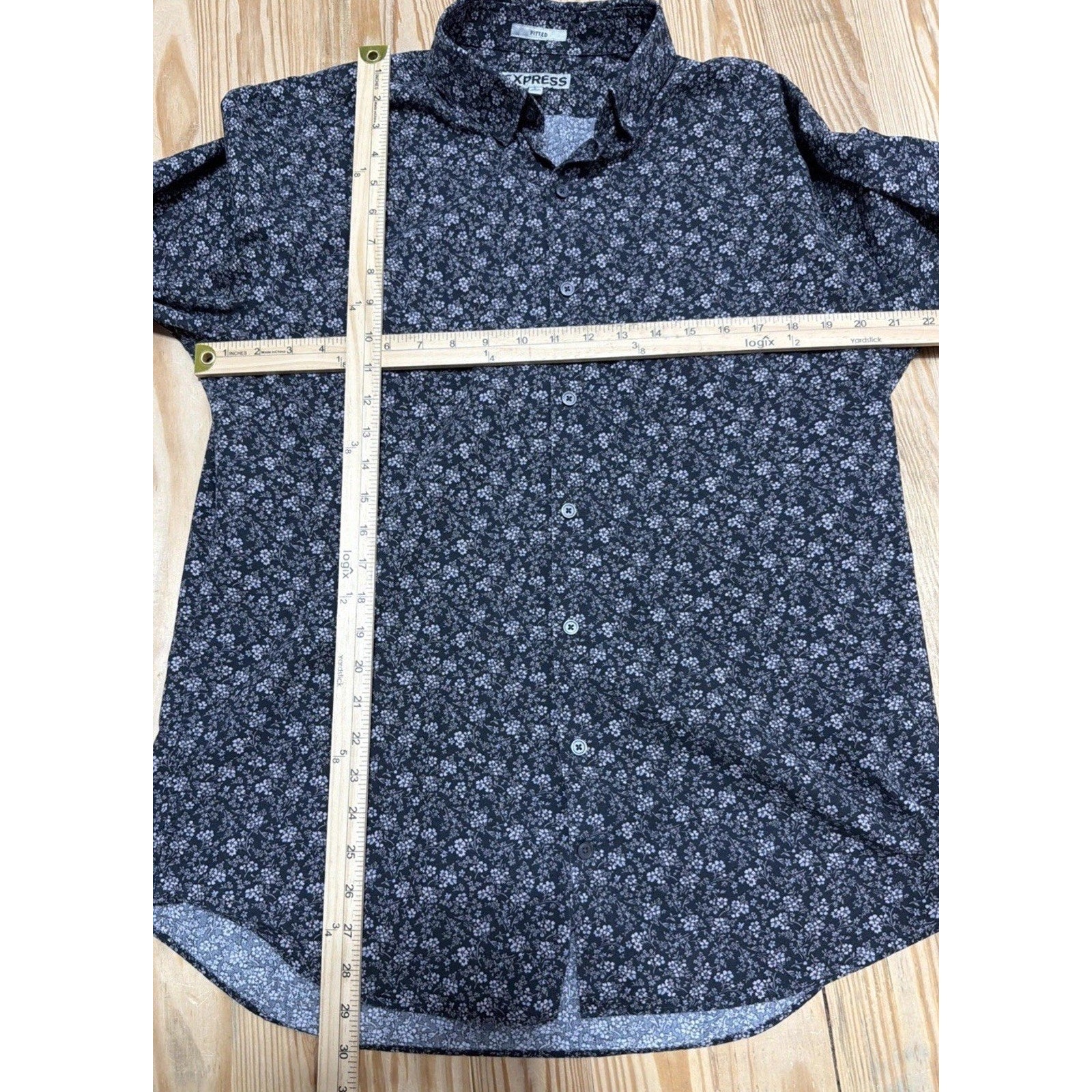 Express Shirt Mens Sz Large Black Fitted Floral Long Sleeve Button Up Casual