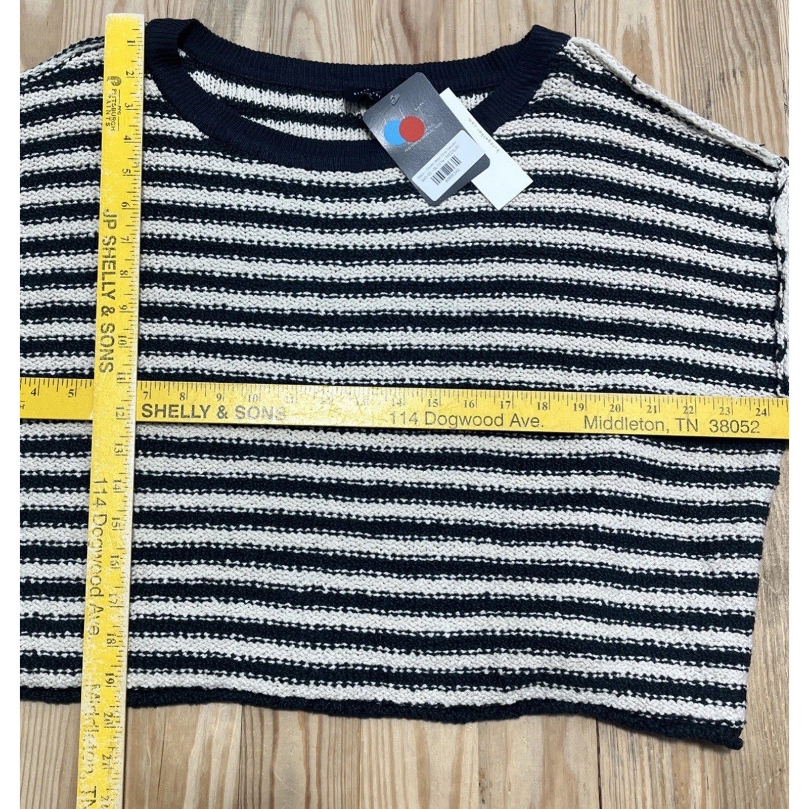 Blank Paige NWT Women's Striped Oversized Knit Bishop Sleeve Crop Sweater