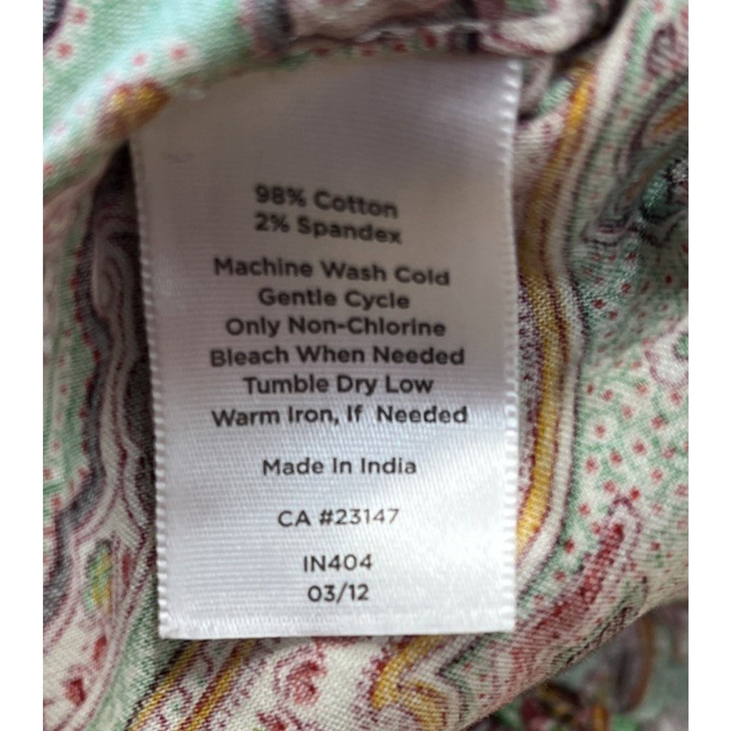 Talbots Green Red Paisley Button Down Shirt Stretch Collared Long Sleeve 14