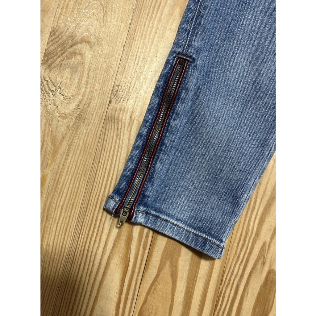 White House Black Market The Skimmer Jeans Faux Leather Trim Ankle Zip Size 6