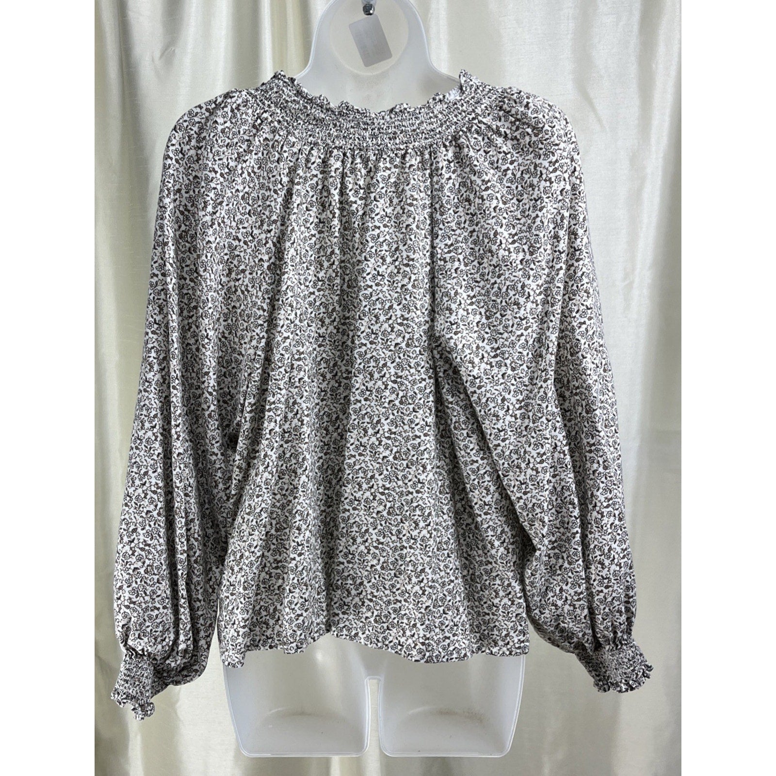 Old Navy Oversized Long-Sleeve Smocked Linen-Blend Top Blouse Top Large