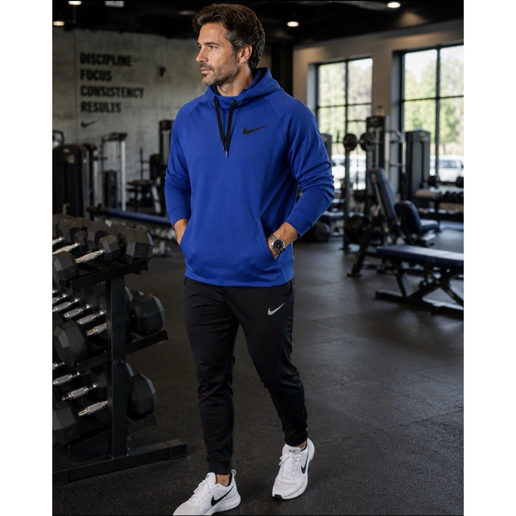 Nike Hoodie Mens Small Blue Therma Pullover Swoosh Athletic Training Sweatshirt