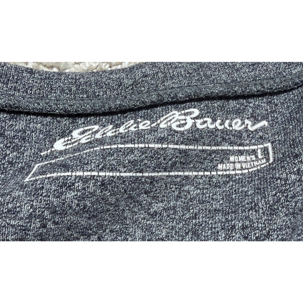 Eddie Bauer Top Womens Size Large Gray Knit Cotton V-Neck Long Sleeve Pullover