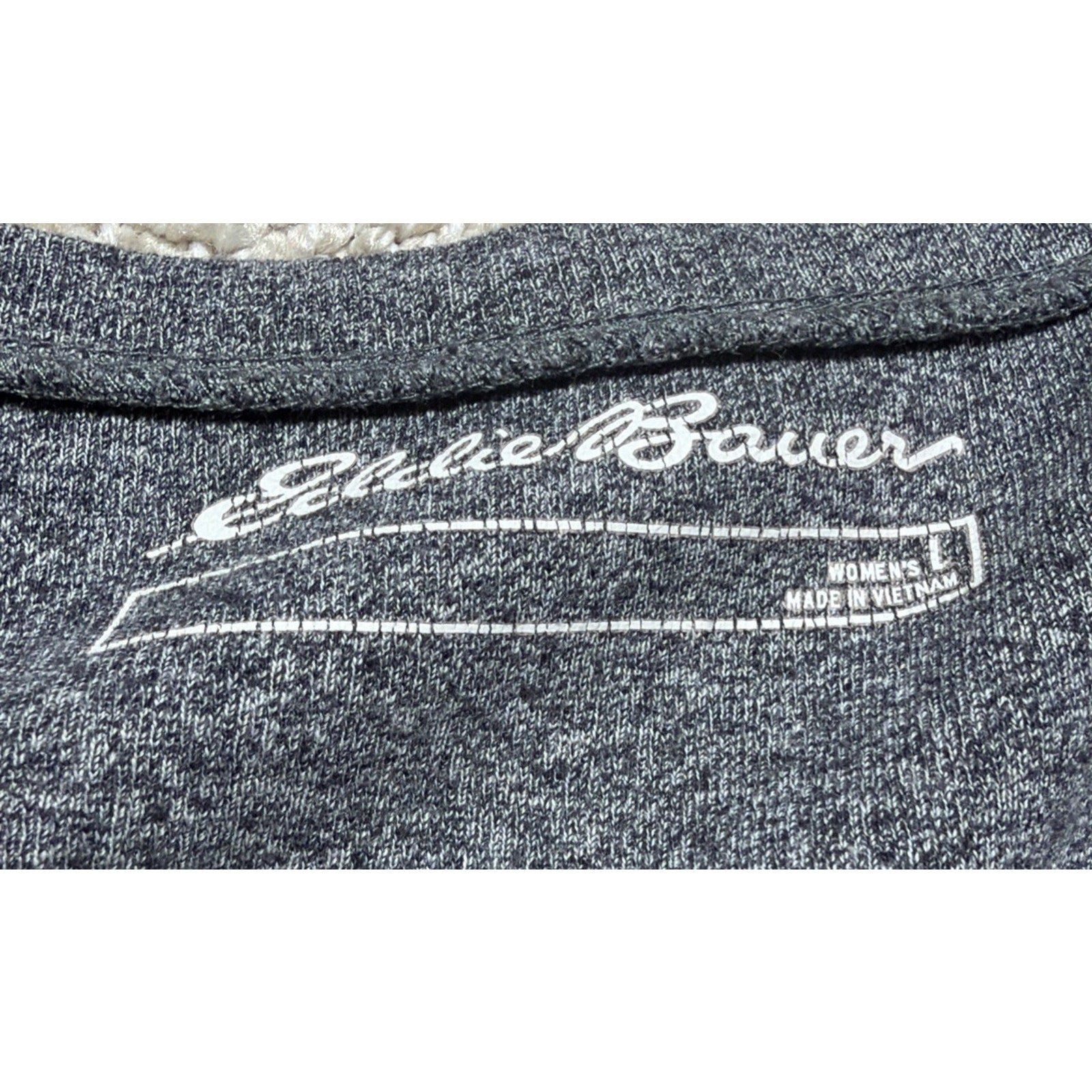 Eddie Bauer Top Womens Size Large Gray Knit Cotton V-Neck Long Sleeve Pullover