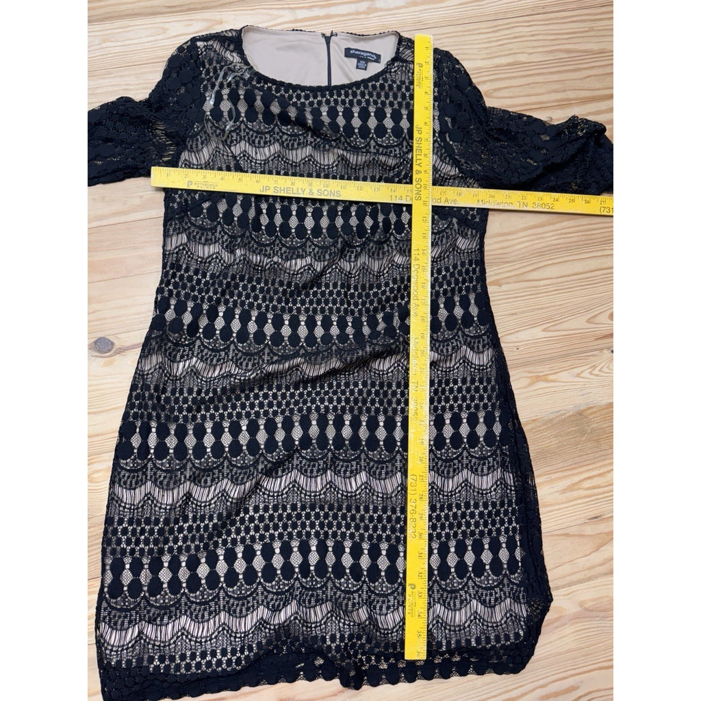 Sharagano Lace Crochet Black Dress Nude Lining Women’s Size 14W NWT