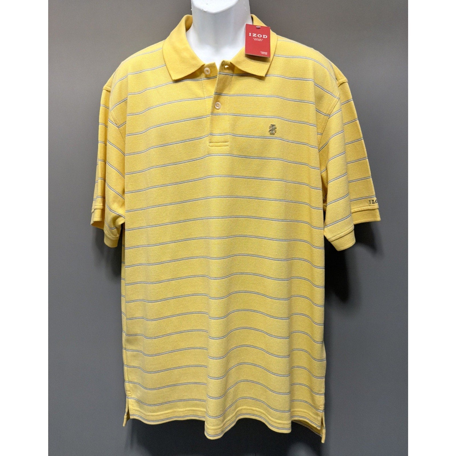 IZOD Luxury Sport Mens XL Polo Shirt Yellow Stripped Premium Cotton NWT