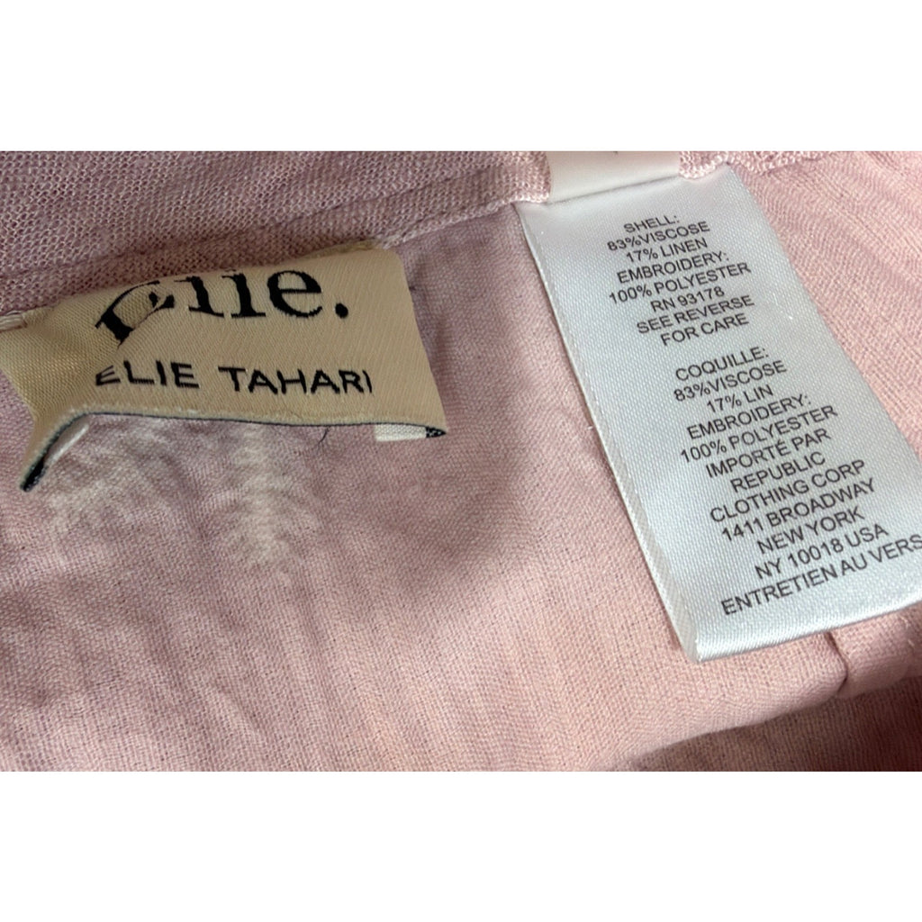 ELIE TAHARI Soft Mauve Linen Blend Pants Embroidered Motif Size 4 Beachy Casual