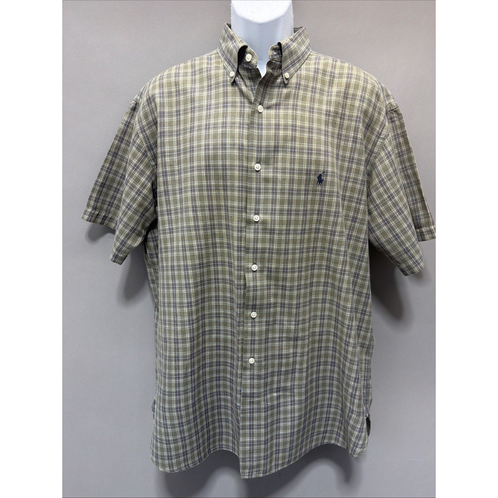 Vtg Polo Ralph Lauren McMeel Shirt Mens L Green Plaid Short Sleeve Cotton