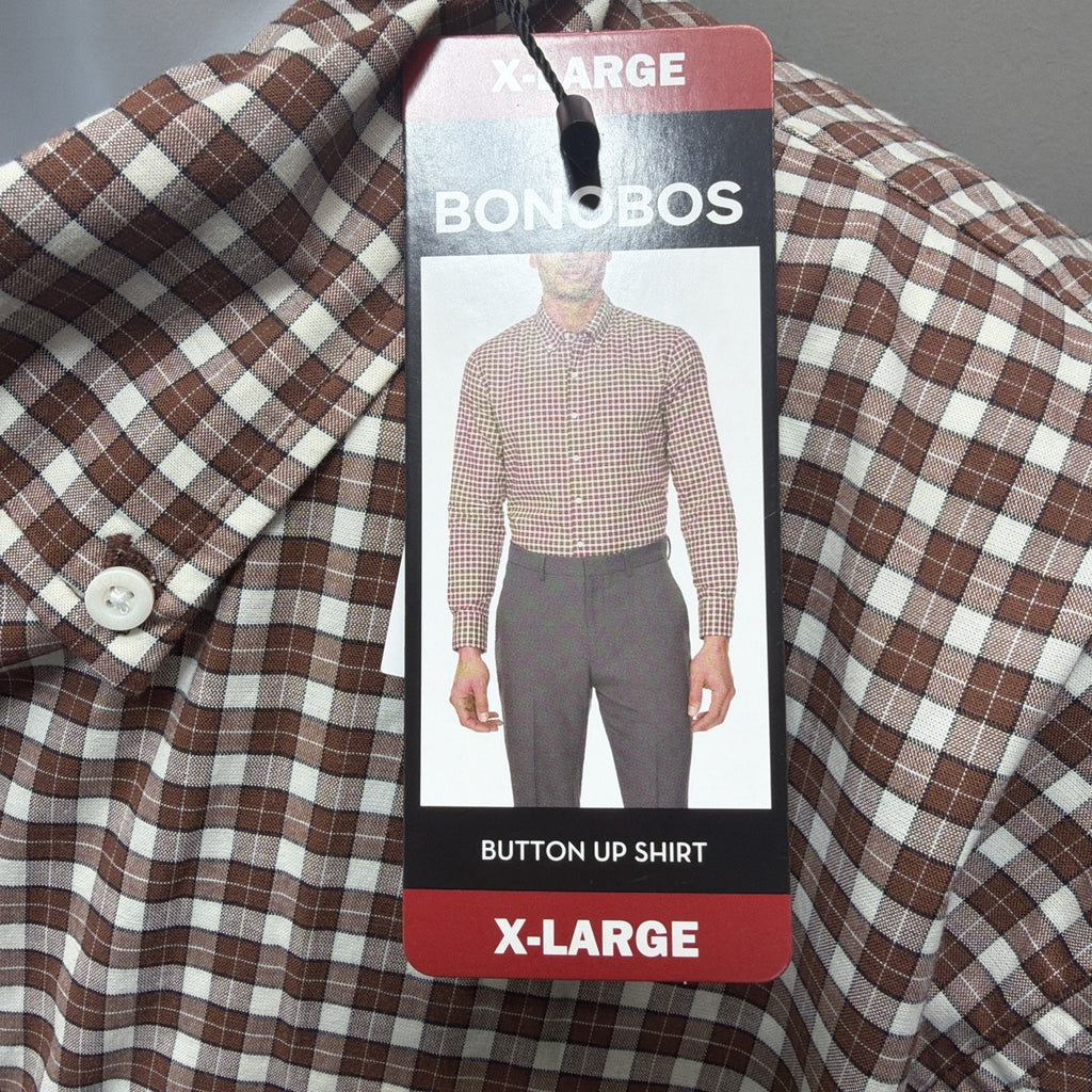 Bonobos Dress Shirt Auburn Plaid Casual Button Up Mens Size XL NWT Stretch