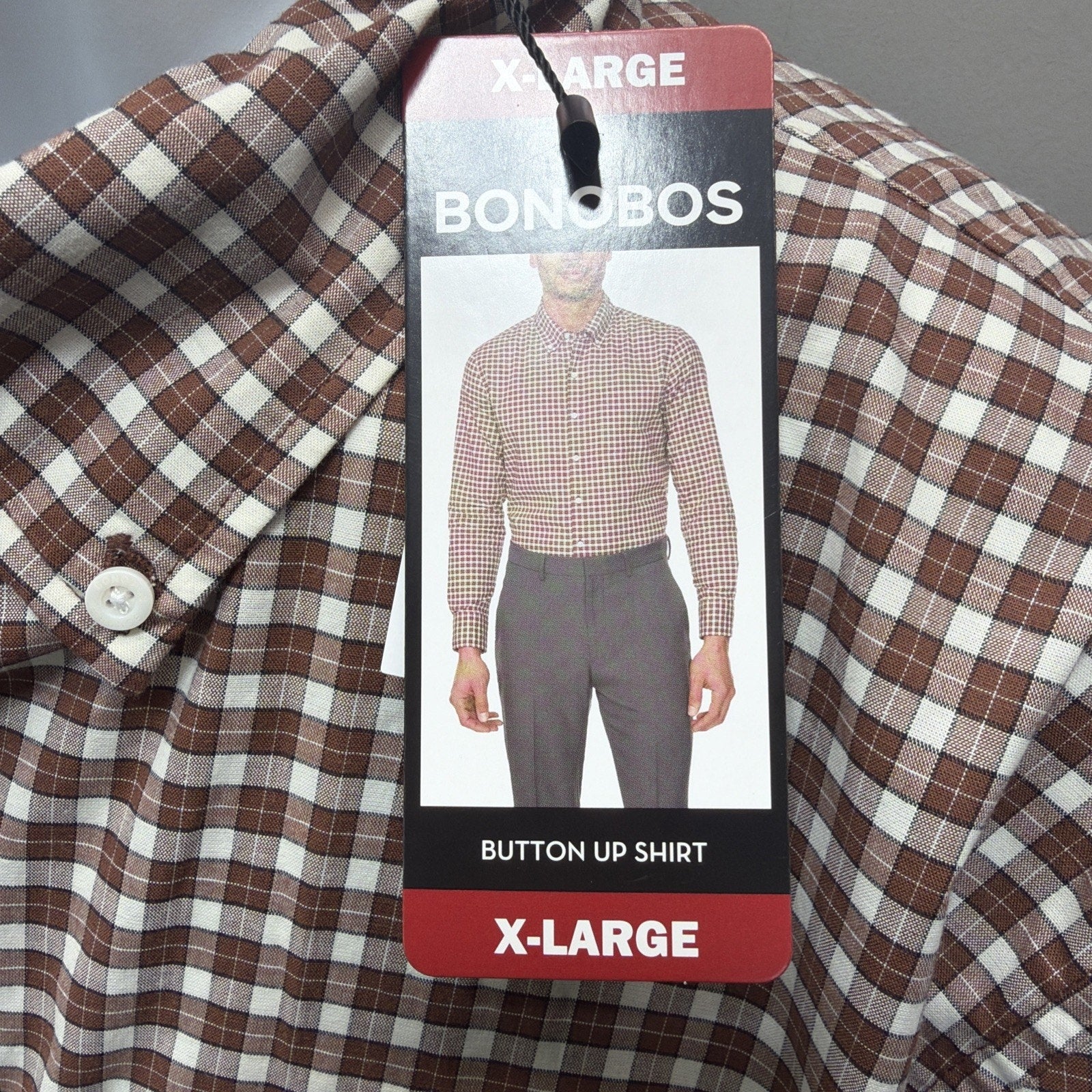 Bonobos Dress Shirt Auburn Plaid Casual Button Up Mens Size XL NWT Stretch
